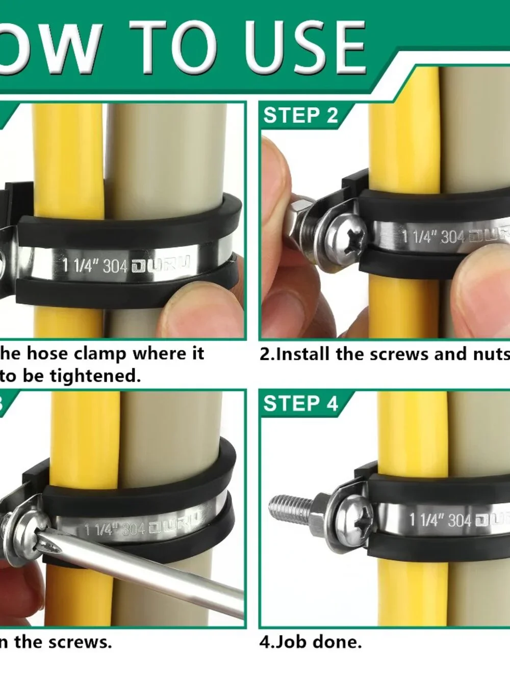 OURU 15pcs 1-1/2 Inch Stainless Steel Cable Clamps,Rubber Coated Cushioned Insul